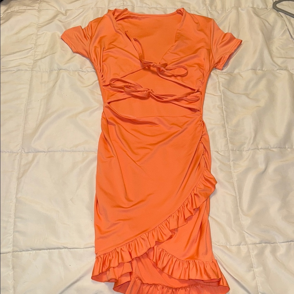 Elegant Orange Ruffle Dress